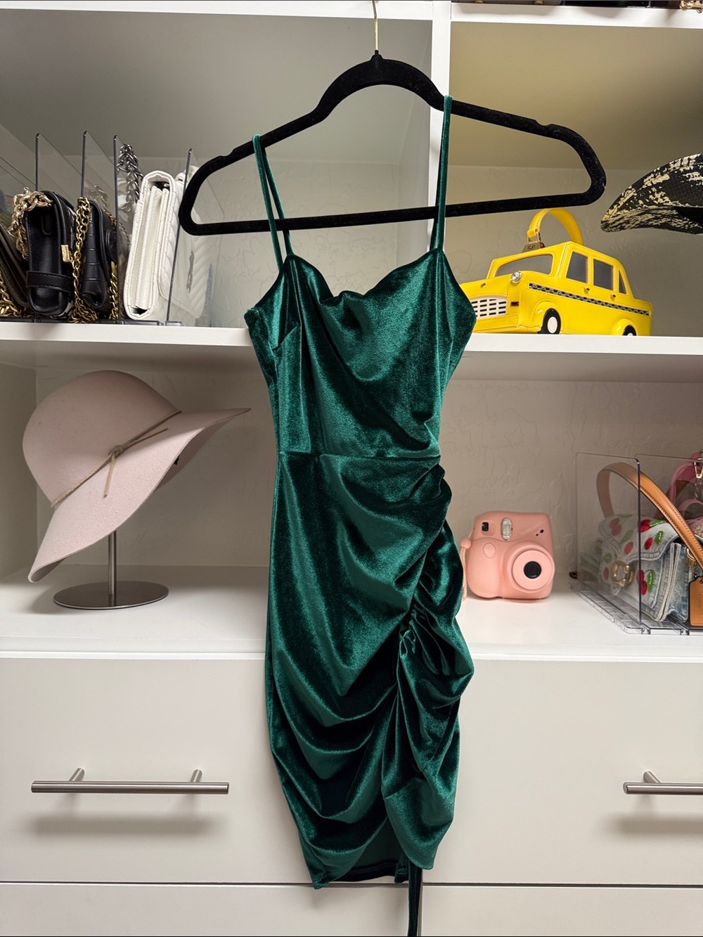 Windsor Emerald Green Satin Ruched Midi Dress